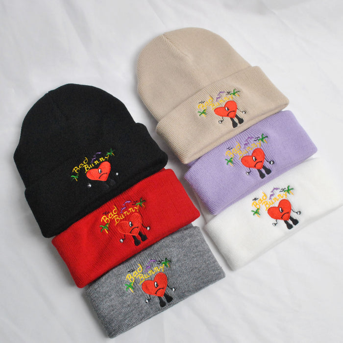 Wholesale Hat Acrylic Heart Embroidery Knitted Hat MOQ≥2 (F) JDC-FH-XRong004