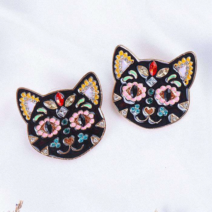 Wholesale Earrings Alloy Black Cat Ear Studs Halloween JDC-ES-JJ261