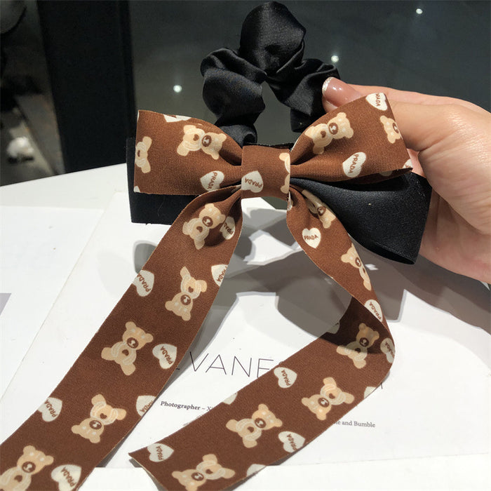 Wholesale Hair Scrunchies Fabric Polka Dot Bear Print Bow MOQ≥2 JDC-HS-Ruichong003