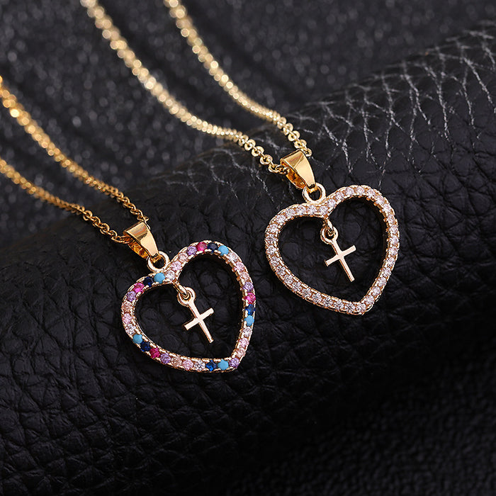 Jewelry WholesaleWholesale Micro Set Colored Zircon Geometric Cross Pendant Heart Necklace JDC-NE-ShangY002 Necklaces 尚易 %variant_option1% %variant_option2% %variant_option3%  Factory Price JoyasDeChina Joyas De China