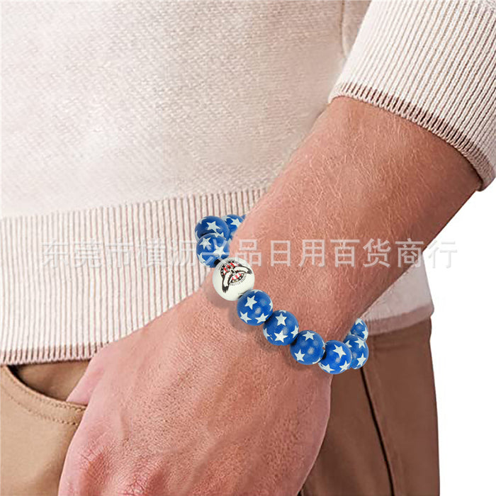 Wholesale 4th of July Independence Day Wood Beaded Bracelet MOQ≥2 JDC-BT-HengL001