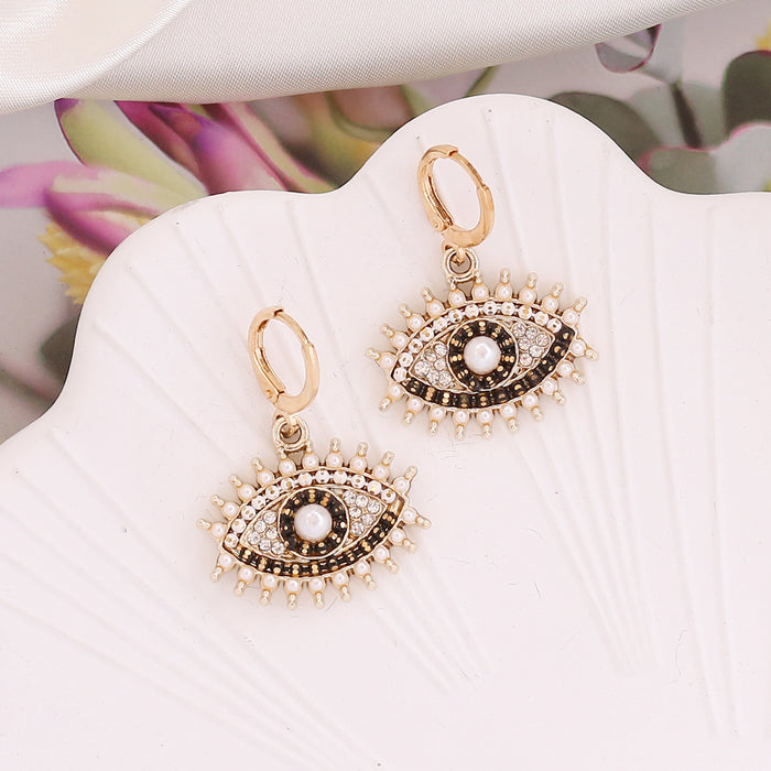 Wholesale Full Diamond Pearl Devil's Eye Alloy Earrings JDC-ES-Bingm022