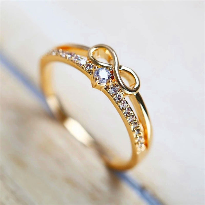 Jewelry WholesaleWholesale Word 8 Infinity Plated 14k Gold Alloy Rhinestone Ring JDC-RS-JiuN003 Rings 玖诺 %variant_option1% %variant_option2% %variant_option3%  Factory Price JoyasDeChina Joyas De China