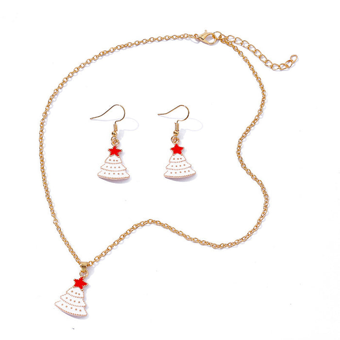 Wholesale Earrings Alloy Enamel Christmas Tree White Necklace Set MOQ≥2 JDC-ES-HaoBiao015