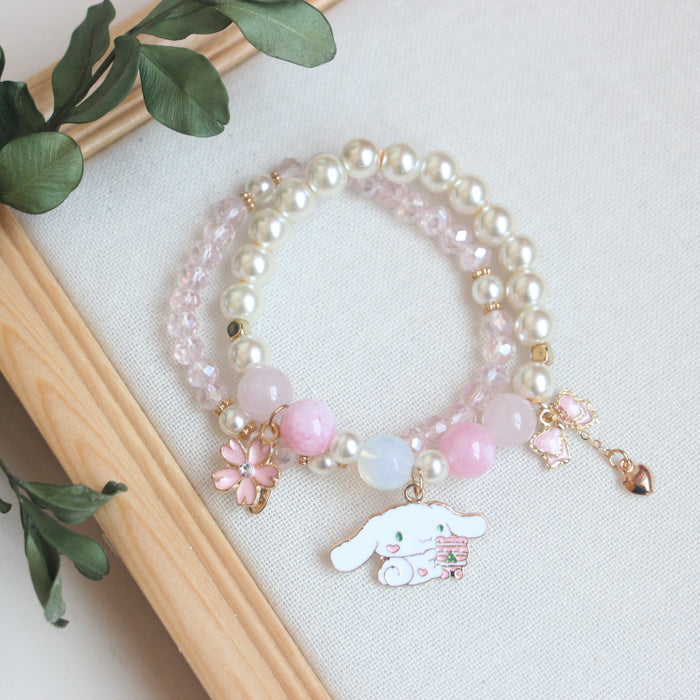 Wholesale Bracelet Glass Paint Pearl Protein Artificial Crystal Alloy Electroplating Childlike Cute Ins Style JDC-BT-FanQ004