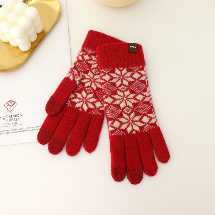 Wholesale Gloves Acrylic Warm Retro Red Knit Touch Screen JDC-GS-YanD009