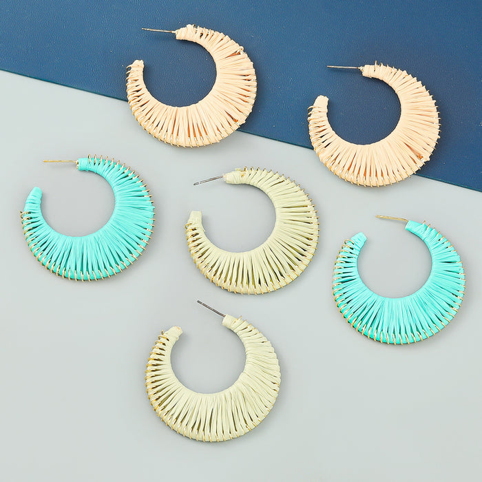 Wholesale Raffia Braided C Shape Earrings MOQ≥2 JDC-ES-jiul008