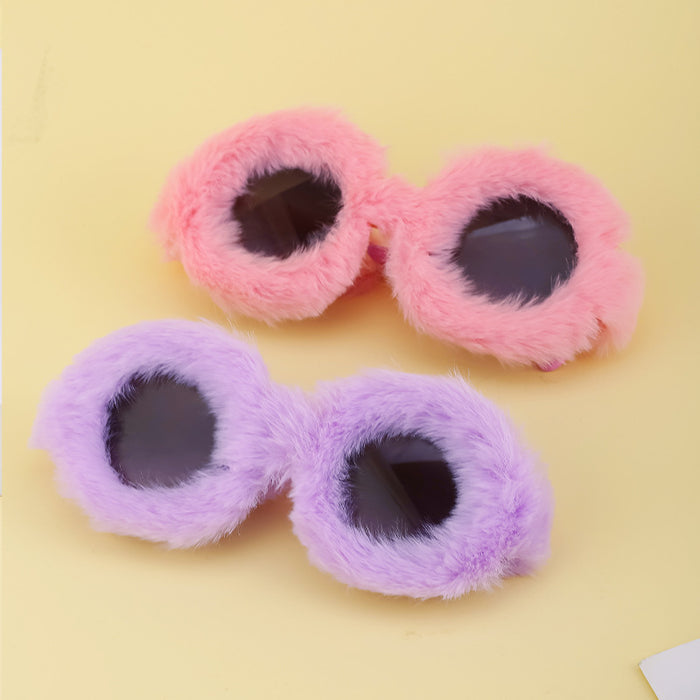 Wholesale PC Material Round Frame Plush All Inclusive Sunglasses for Women MOQ≥2 JDC-SG-PTJS008