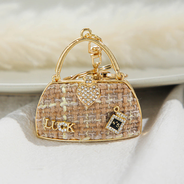 Wholesale Flannel Rhinestone Bag Shape Alloy Keychain MOQ≥2 JDC-KC-ChaoK022