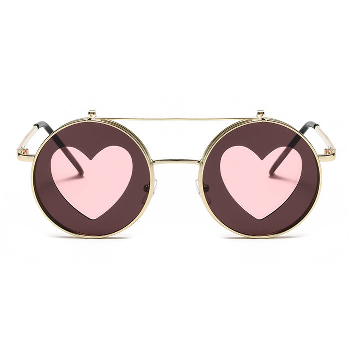 Wholesale Sunglasses PC Lens Heart Shape Flip Metal Frame MOQ≥2 JDC-SG-QiC003