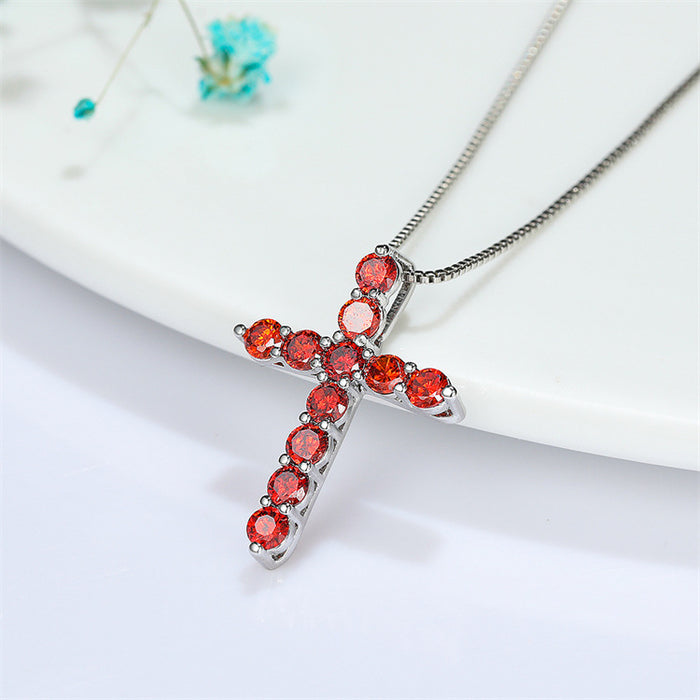 Wholesale Aqua Blue Birthstone Cross Pendant Necklace JDC-NE-ery002