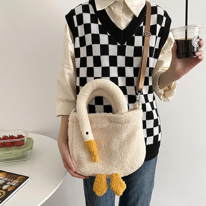 Wholesale Shoulder Bag Faux Lamb Fleece Cute Plush Goose Adjustable Messenger Bag JDC-SD-Buyu001