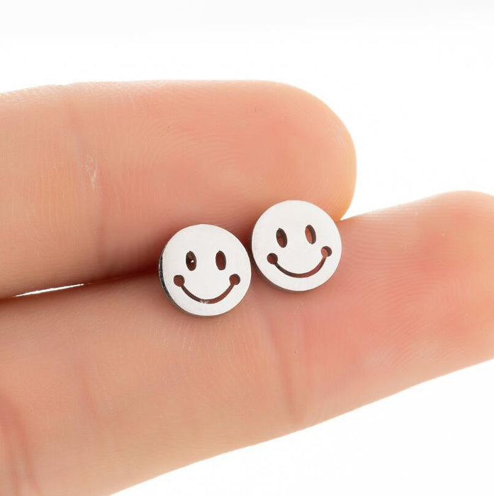 Wholesale Earrings Titanium Steel Cute Cartoon Smiley Stud Earrings JDC-ES-JS012