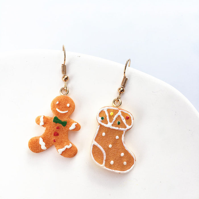 Wholesale Handmade Asymmetrical Cute Cartoon Christmas Gingerbread Man Earrings JDC-ES-ChTeng016