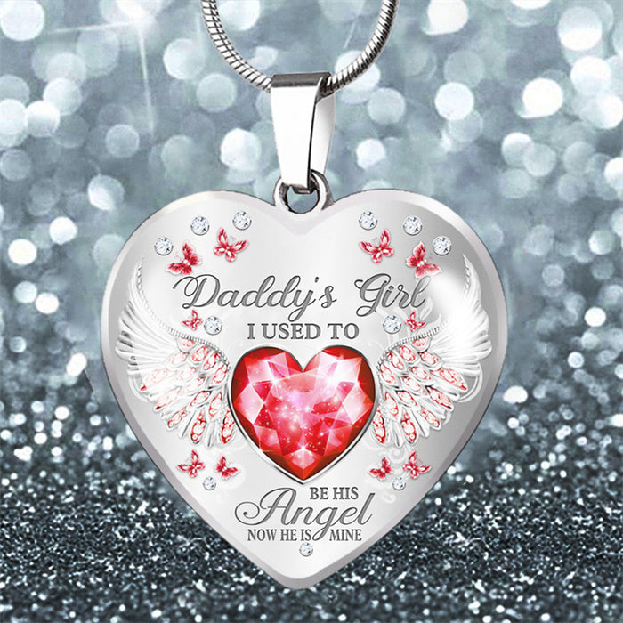 Wholesale Daddy's Girl Angel Wings Heart Shape Epoxy Alloy Necklace MOQ≥2 JDC-NE-Shouxin001