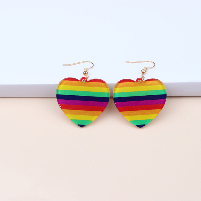 Wholesale Rainbow Heart Acrylic Earrings MOQ≥2 JDC-ES-DUAI011