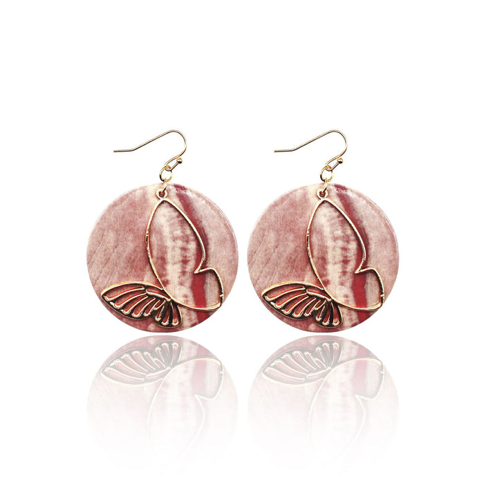 Wholesale Earrings Alloy Butterfly Round Natural Marbling MOQ≥2 JDC-ES-tianpi013