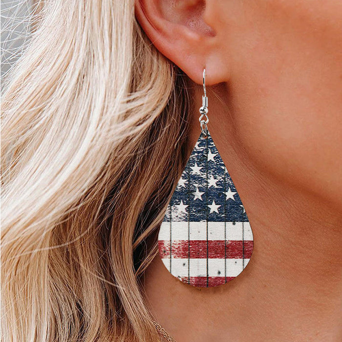 Wholesale 4th of July Independence Day Sunflower Water Drop Wooden Earrings JDC-ES-Saip051