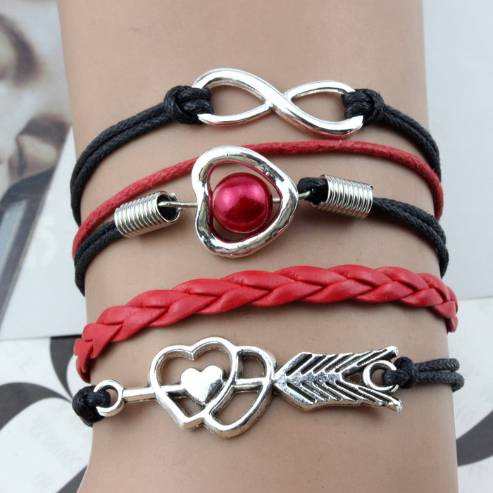 Wholesale Bracelet Alloy Love Pearl Multicolor Leather Strap MOQ≥2 JDC-BT-FengR003