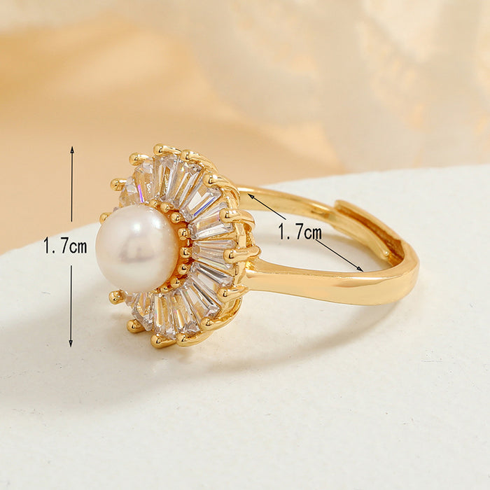 Wholesale Zircon Copper Pearl Ring JDC-RS-MiMeng090