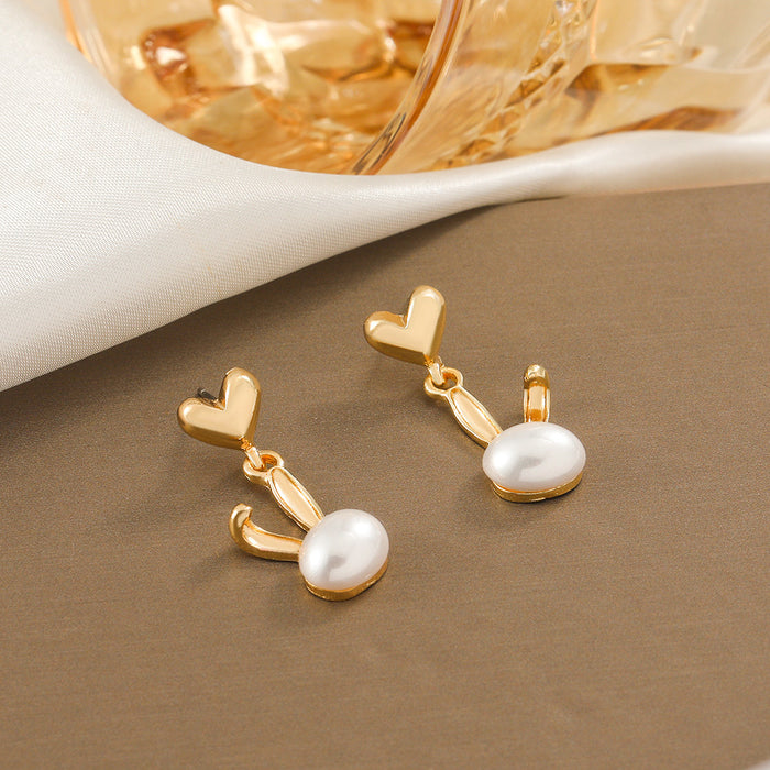 Wholesale Pearl Rabbit Heart Earrings JDC-ES-D013