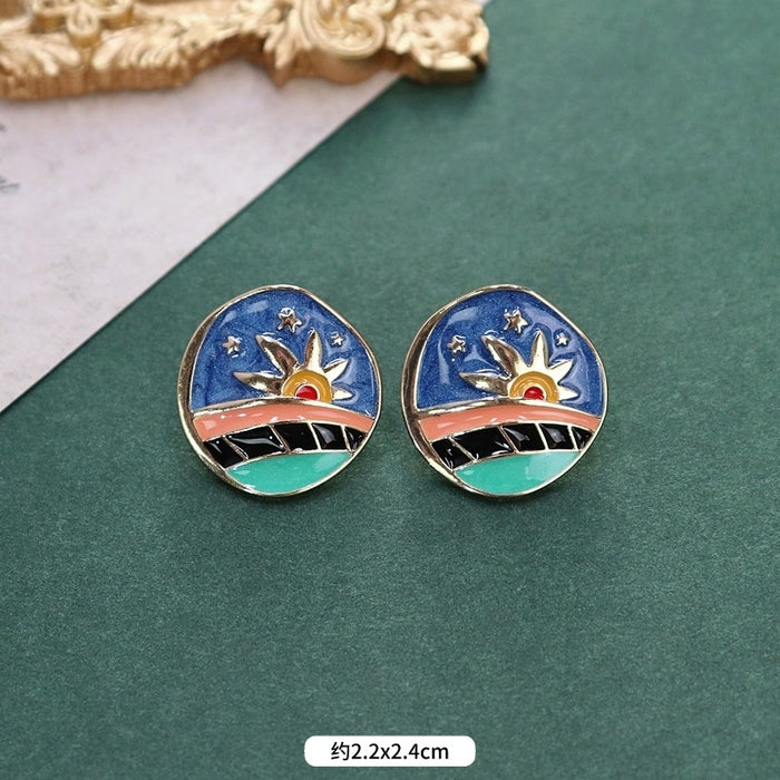 Wholesale Oil Painting Hong Kong Style Stud Earrings Women's Contrast Color JDC-ES-Luox005