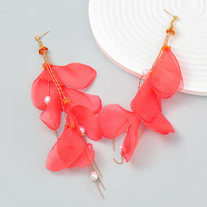 Wholesale Fabric Pearl Floral Long Earrings JDC-ES-JL1005