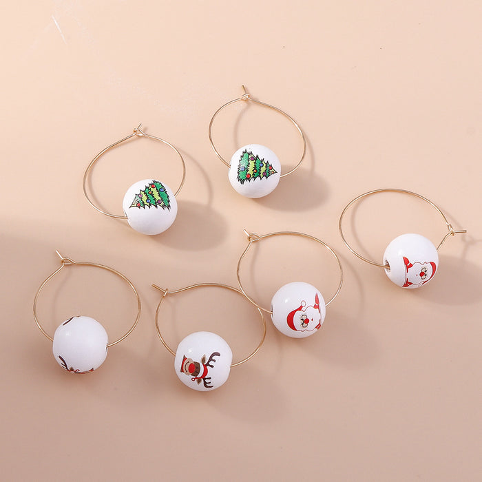 Wholesale Earrings Wooden Santa Christmas Tree Elk Balls JDC-ES-yseng003