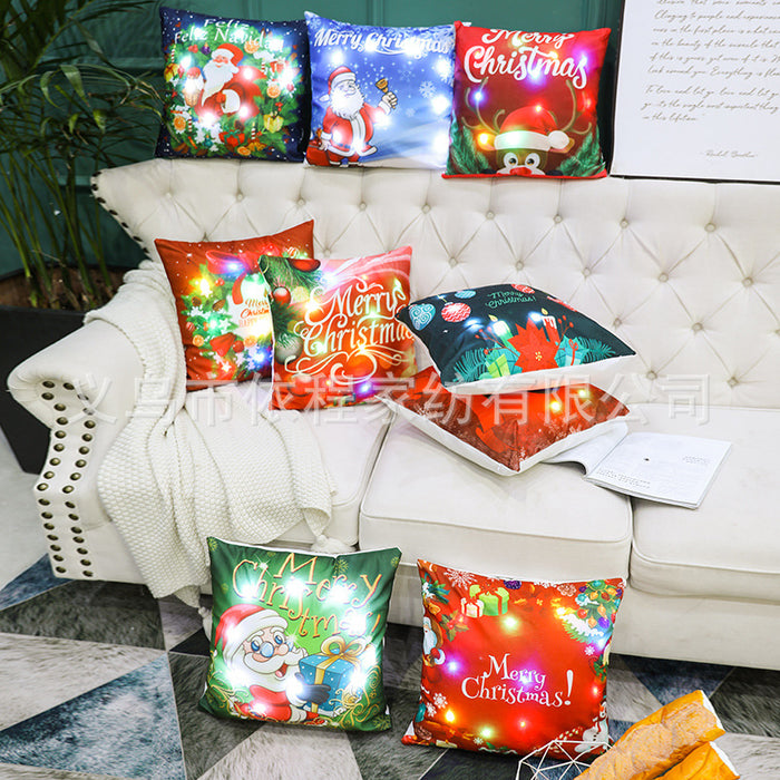 Wholesale Christmas LED Lights Short Plush Printed Pillowcase JDC-PW-Yichen020