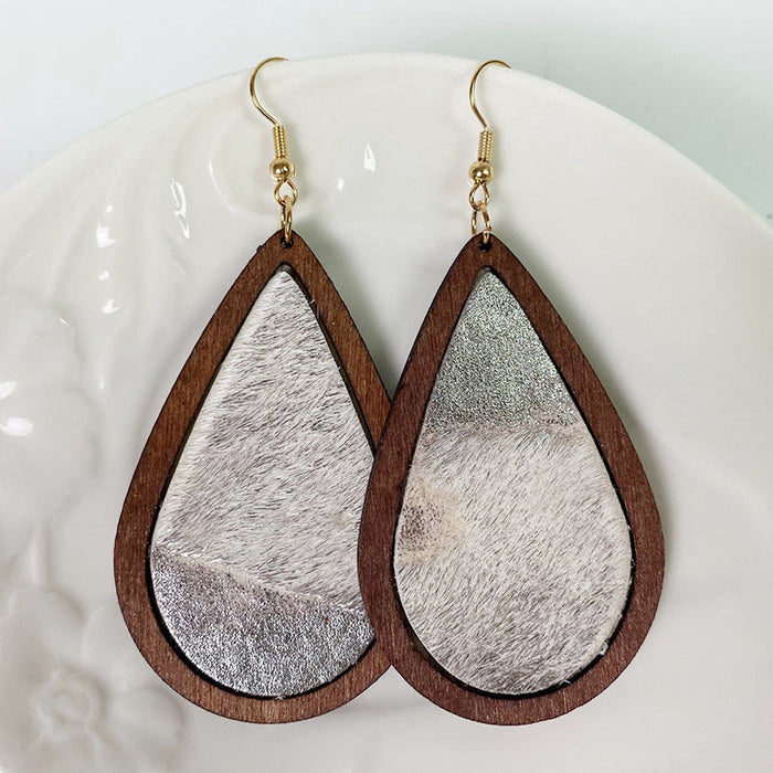 Wholesale Leopard Print Horsehair Leather Earrings Bohemian Cow Print 2pcs JDC-ES-heyi007