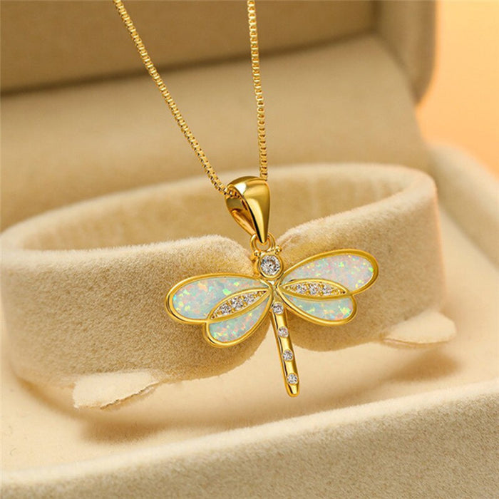 Wholesale Exquisite White Analog Opal Dragonfly Women's Pendant Necklace JDC-NE-XunO058