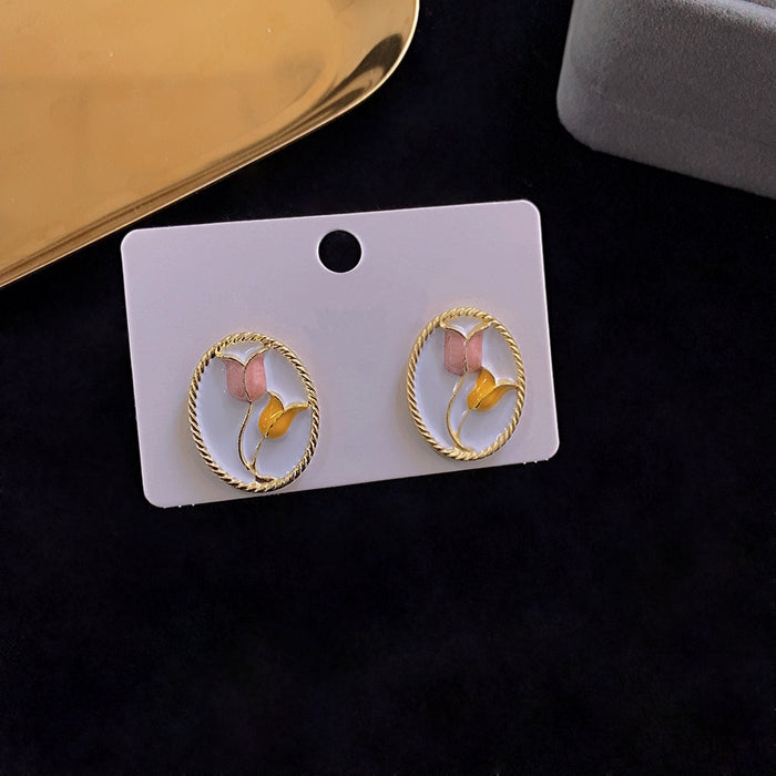 Wholesale Elegant Enamel Glaze Tulip Flower Stud Earrings JDC-ES-shuangx002