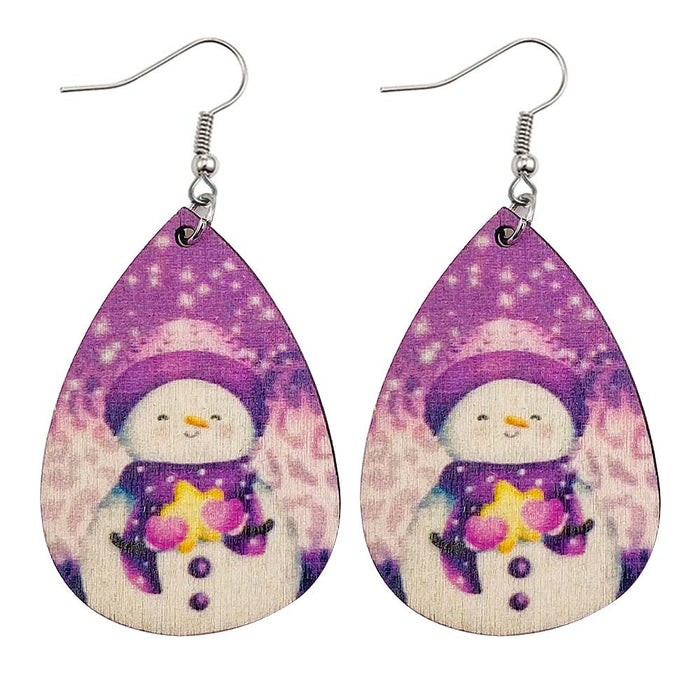 Wholesale Earring Wooden Christmas Tree Santa Claus Cute Snowman JDC-ES-Chengy029