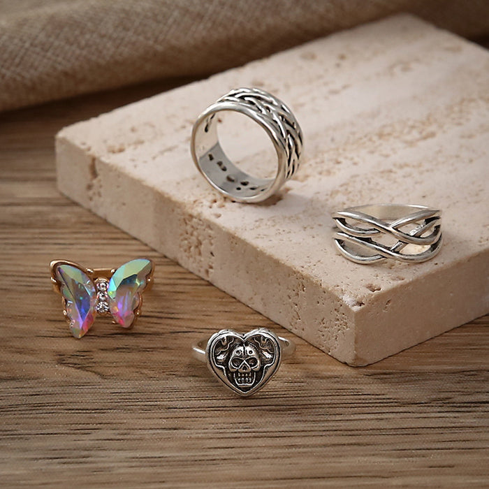 Wholesale Colorful Butterfly Skull Knotted 4 Piece Knuckle Rings MOQ≥2 JDC-RS-MYL004