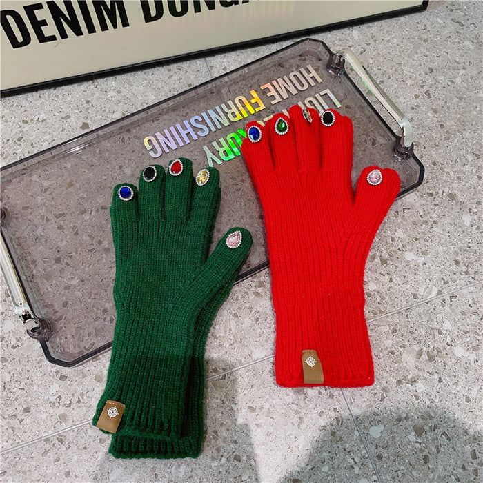 Wholesale Gloves Acrylic Rhinestone Split Finger Cute Knitted Warm JDC-GS-HuiT004