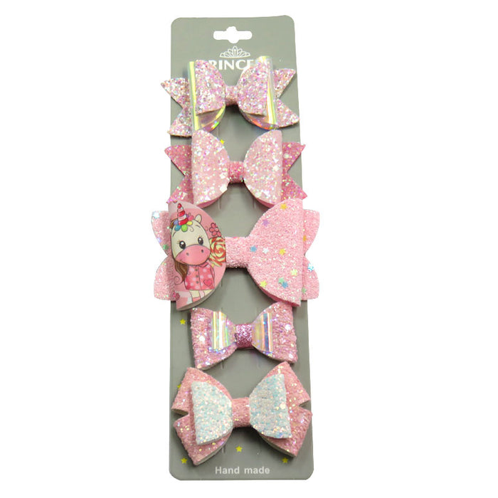 Wholesale pink girl sequin bow hair clip with cardboard 5 pcs JDC-HC-Junm002