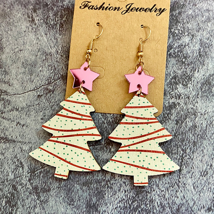 Wholesale Earrings Wooden Christmas Tree Stars 2 Pairs JDC-ES-Qunyi031