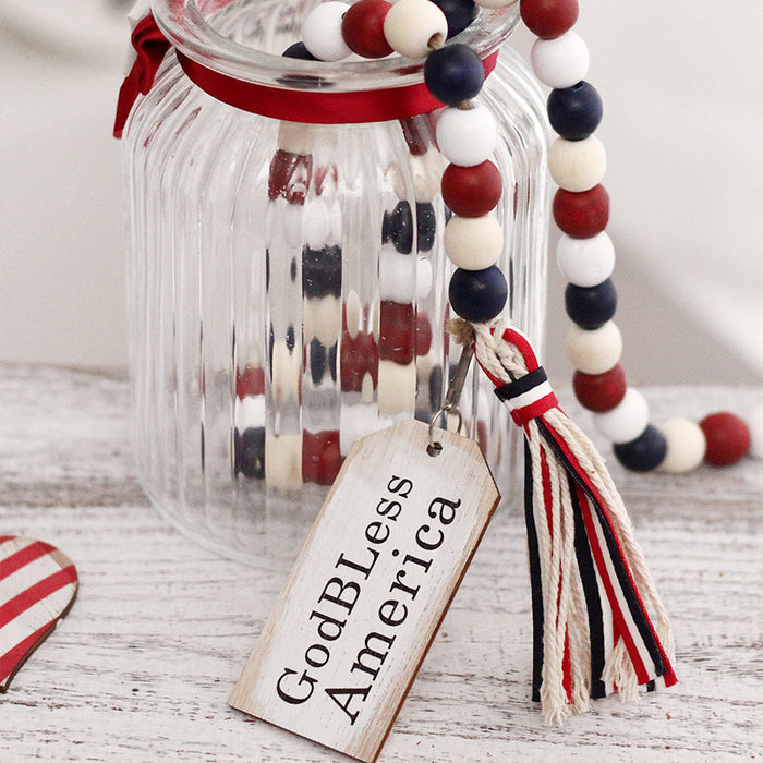 Wholesale 4th of July Independence Day Decoration Party Wooden Beaded Ornament DIY Tassel Pendant MOQ≥2 JDC-OS-SY004