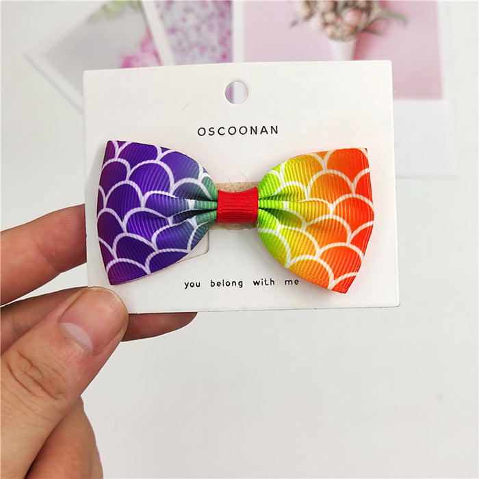 Wholesale pure fish scales multicolor girl bow hair tie hair clip JDC-HC-Junm006