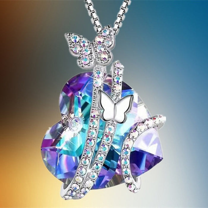 Wholesale Heart Shaped Crystal Butterfly Alloy Zircon Necklace MOQ≥2 JDC-NE-Haojie002