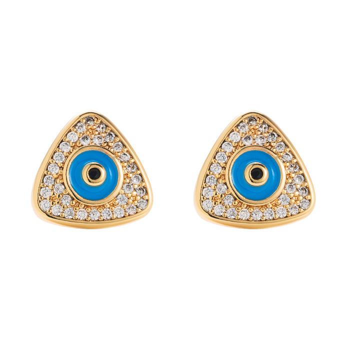 Wholesale Copper Gold Plated Micro Set Zircon Drop Oil Devil's Eye Ring Earrings JDC-ES-hemin029