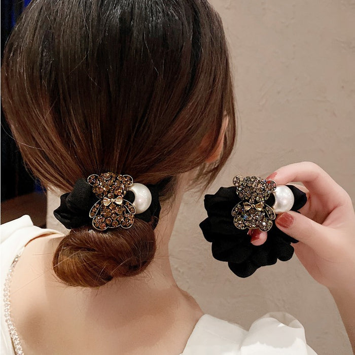 Jewelry WholesaleWholesale satin fashion bear pearl leather band JDC-HS-DouY007 Hair Scrunchies 豆毓 %variant_option1% %variant_option2% %variant_option3%  Factory Price JoyasDeChina Joyas De China