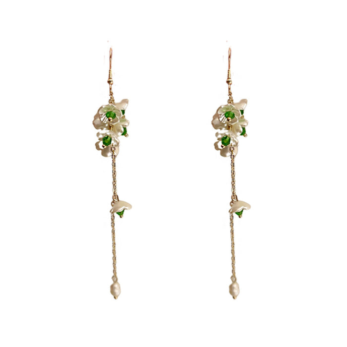 Wholesale small fresh crystal lily of the valley long tassel earrings JDC-ES-Fengm048