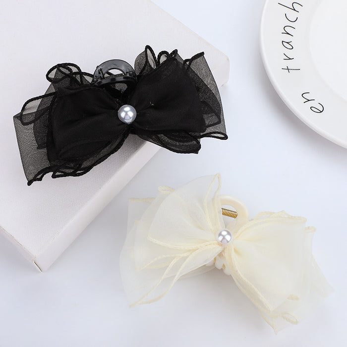 Wholesale hairpin mesh black and white mesh bow JDC-HC-MDL002