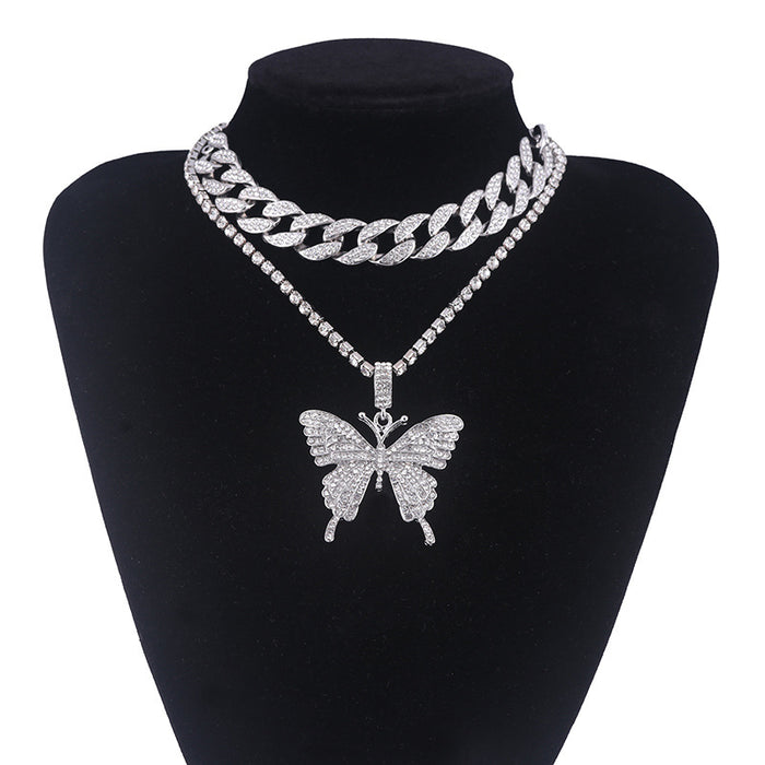 Jewelry WholesaleWholesale Cuban Chain Big Butterfly Alloy Rhinestone Necklace JDC-NE-youm001 Necklaces 幽梦 %variant_option1% %variant_option2% %variant_option3%  Factory Price JoyasDeChina Joyas De China