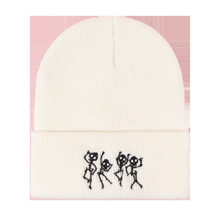 Wholesale Hat Wool Winter Warm Outdoor Embroidery Dancing Skull Knitted Hat MOQ≥2 JDC-FH-TangQ003