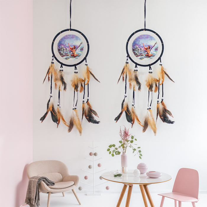 Jewelry WholesaleWholesale Indian Original Oil Painting Iron Ring Feather Dreamcatcher MOQ≥2 JDC-DC-BGN002 Dreamcatcher 布谷鸟 %variant_option1% %variant_option2% %variant_option3%  Factory Price JoyasDeChina Joyas De China