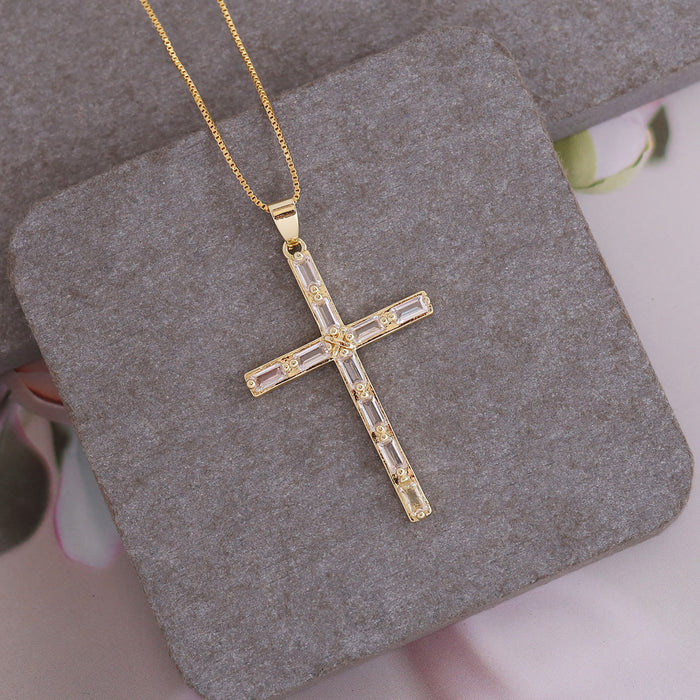 Wholesale Copper Micro Inlaid Zircon Cross Pendant Personality 18K Gold Necklace JDC-NE-Bingm021