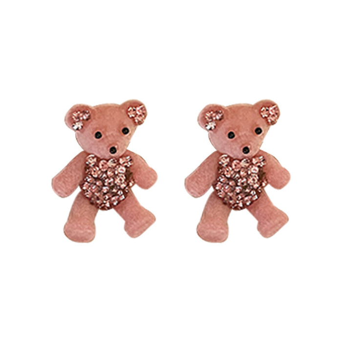 Jewelry WholesaleWholesale Silver Needle Rhinestone Flocking Bear Fabric Earrings JDC-ES-BY189 Earrings 宝钰 %variant_option1% %variant_option2% %variant_option3%  Factory Price JoyasDeChina Joyas De China