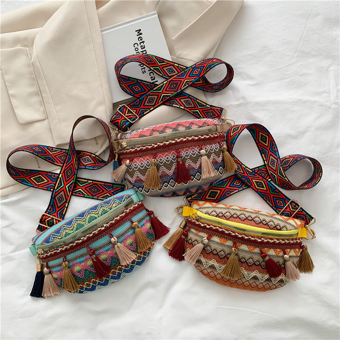 Wholesale Shoulder Bags Cotton Linen Chinese Style Fringe Waist Bag Crossbody JDC-SD-Minghao001